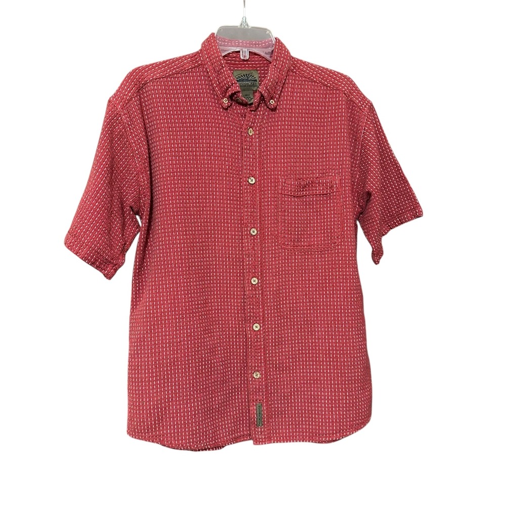FLYSHACKER Mens Sz Large Red White Patterned Short Sleeve‎ Button Down Shirt